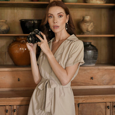 Safari Linen Mini Dress - Beige